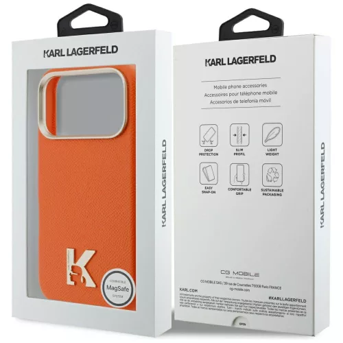 Karl Lagerfeld - Leather FW with KHead Logo MagSafe (KLHMP18L5PGFKHGO) - iPhone 18 Pro / iPhone 17 Pro - Orange