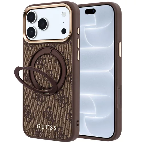 Guess - Ring Stand 360 4G Leather Classic Logo MagSafe (GUHMP18L6PS4RSCLW) - iPhone 18 Pro / iPhone 17 Pro - Brown