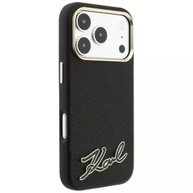   Karl Lagerfeld - Grained Leather with Resin Sign Logo MagSafe (KLHMP18L6PWKSRSK) - iPhone 18 Pro / iPhone 17 Pro - Black