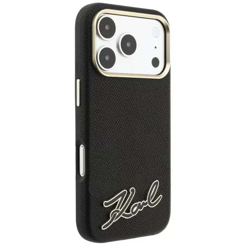 Karl Lagerfeld - Grained Leather with Resin Sign Logo MagSafe (KLHMP18L6PWKSRSK) - iPhone 18 Pro / iPhone 17 Pro - Black