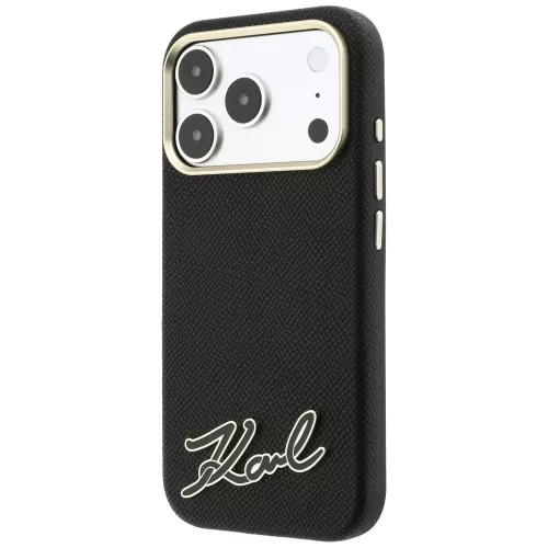 Karl Lagerfeld - Grained Leather with Resin Sign Logo MagSafe (KLHMP18L6PWKSRSK) - iPhone 18 Pro / iPhone 17 Pro - Black