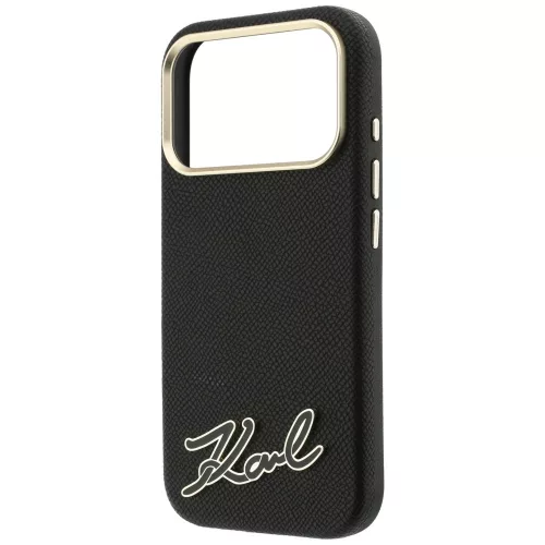 Karl Lagerfeld - Grained Leather with Resin Sign Logo MagSafe (KLHMP18L6PWKSRSK) - iPhone 18 Pro / iPhone 17 Pro - Black