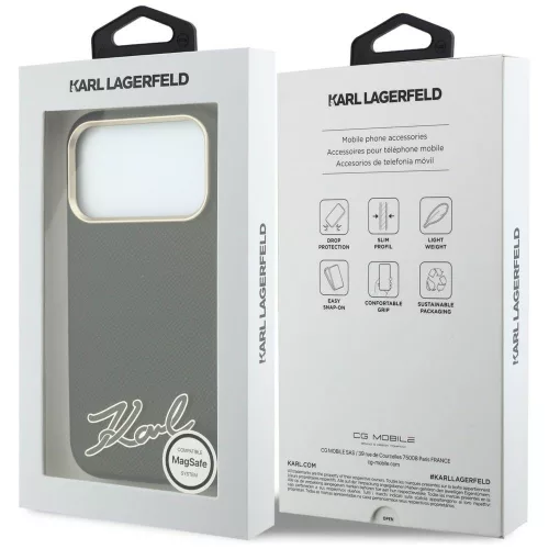 Karl Lagerfeld - Grained Leather with Resin Sign Logo MagSafe (KLHMP18L6PWKSRSK) - iPhone 18 Pro / iPhone 17 Pro - Black