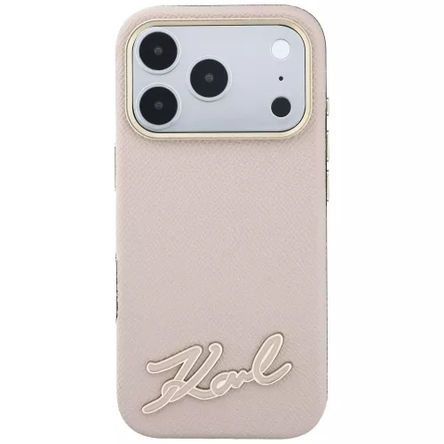 Karl Lagerfeld - Grained Leather with Resin Sign Logo MagSafe (KLHMP18L6PWKSRSP) - iPhone 18 Pro / iPhone 17 Pro - Pink