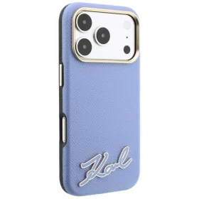   Karl Lagerfeld - Grained Leather with Resin Sign Logo MagSafe (KLHMP18L6PWKSRSB) - iPhone 18 Pro / iPhone 17 Pro - Light Blue