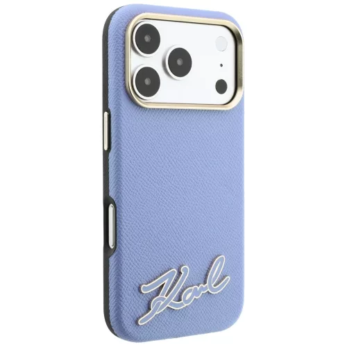 Karl Lagerfeld - Grained Leather with Resin Sign Logo MagSafe (KLHMP18L6PWKSRSB) - iPhone 18 Pro / iPhone 17 Pro - Light Blue