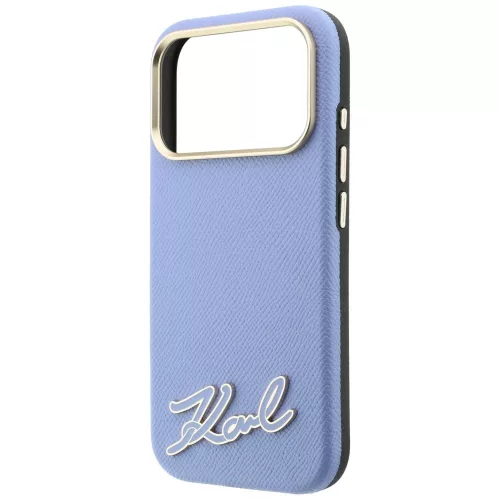 Karl Lagerfeld - Grained Leather with Resin Sign Logo MagSafe (KLHMP18L6PWKSRSB) - iPhone 18 Pro / iPhone 17 Pro - Light Blue