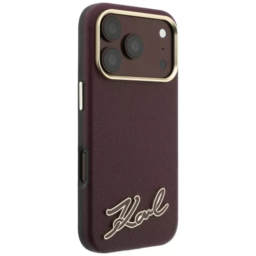 Karl Lagerfeld - Grained Leather with Resin Sign Logo MagSafe (KLHMP18L6PWKSRSR) - iPhone 18 Pro / iPhone 17 Pro - Burgundy