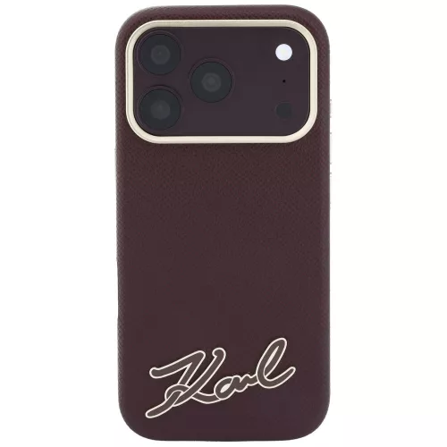 Karl Lagerfeld - Grained Leather with Resin Sign Logo MagSafe (KLHMP18L6PWKSRSR) - iPhone 18 Pro / iPhone 17 Pro - Burgundy