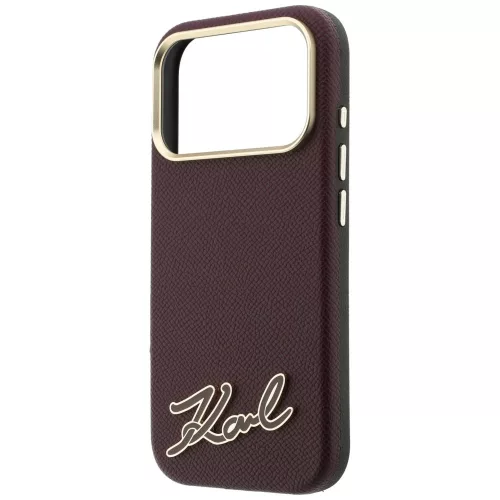 Karl Lagerfeld - Grained Leather with Resin Sign Logo MagSafe (KLHMP18L6PWKSRSR) - iPhone 18 Pro / iPhone 17 Pro - Burgundy