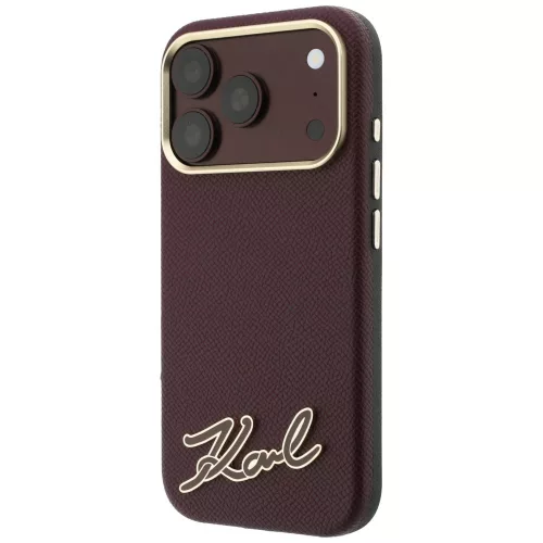 Karl Lagerfeld - Grained Leather Resin Sign Logo MagSafe (KLHMP18X6PWKSRSR) - iPhone 18 Pro Max / iPhone 17 Pro Max - Burgundy