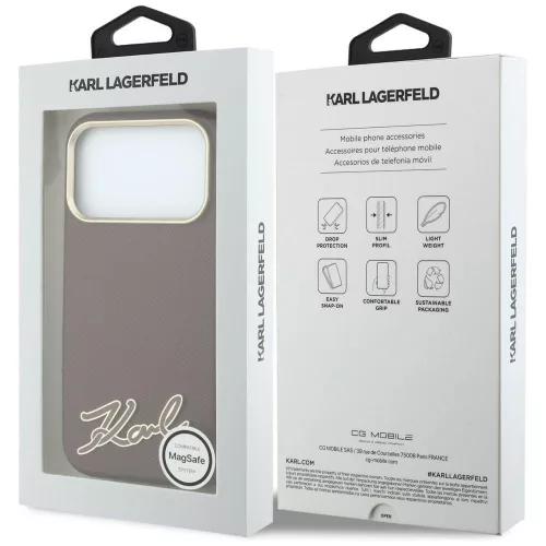 Karl Lagerfeld - Grained Leather Resin Sign Logo MagSafe (KLHMP18X6PWKSRSR) - iPhone 18 Pro Max / iPhone 17 Pro Max - Burgundy