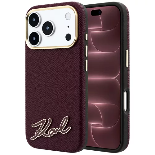 Karl Lagerfeld - Grained Leather Resin Sign Logo MagSafe (KLHMP18X6PWKSRSR) - iPhone 18 Pro Max / iPhone 17 Pro Max - Burgundy