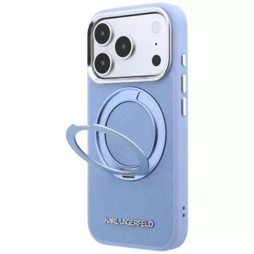 Karl Lagerfeld - Saffiano Ring Stand 360° Classic Logo (KLHMP18X6PSARSKMB) - iPhone 18 Pro Max / iPhone 17 Pro Max - Light Blue