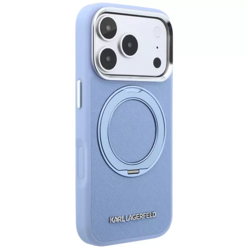 Karl Lagerfeld - Saffiano Ring Stand 360° Classic Logo (KLHMP18X6PSARSKMB) - iPhone 18 Pro Max / iPhone 17 Pro Max - Light Blue