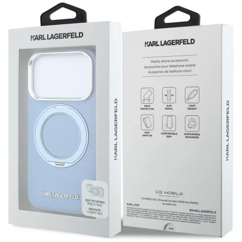 Karl Lagerfeld - Saffiano Ring Stand 360° Classic Logo (KLHMP18X6PSARSKMB) - iPhone 18 Pro Max / iPhone 17 Pro Max - Light Blue