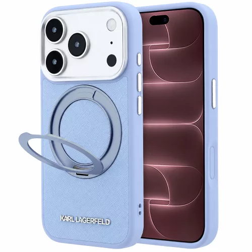 Karl Lagerfeld - Saffiano Ring Stand 360° Classic Logo (KLHMP18X6PSARSKMB) - iPhone 18 Pro Max / iPhone 17 Pro Max - Light Blue
