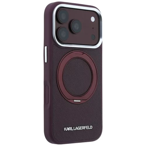 Karl Lagerfeld - Leather Ring Stand 360° Classic Logo (KLHMP18X6PSARSKMR) - iPhone 18 Pro Max / iPhone 17 Pro Max - Burgundy