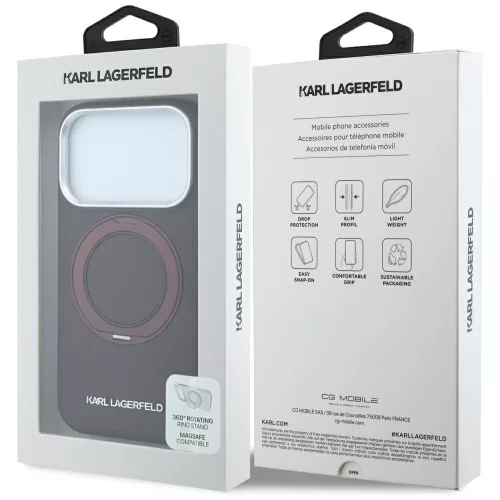 Karl Lagerfeld - Leather Ring Stand 360° Classic Logo (KLHMP18X6PSARSKMR) - iPhone 18 Pro Max / iPhone 17 Pro Max - Burgundy