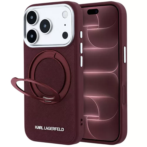 Karl Lagerfeld - Leather Ring Stand 360° Classic Logo (KLHMP18X6PSARSKMR) - iPhone 18 Pro Max / iPhone 17 Pro Max - Burgundy