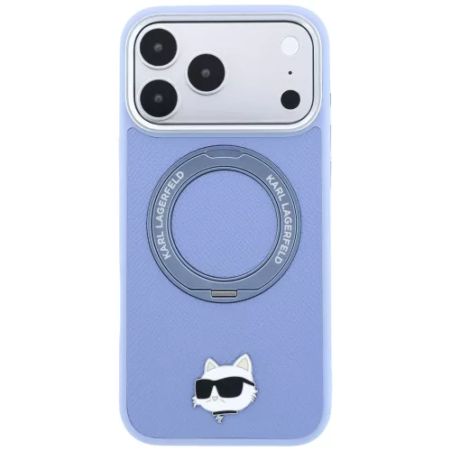 Karl Lagerfeld - Leather Ring Stand 360 C Pin MagSafe (KLHMP18LPSRSCHHB) - iPhone 18 Pro / iPhone 17 Pro - Light Blue