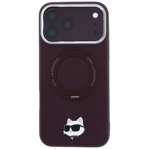 Karl Lagerfeld - Leather Ring Stand 360 C Pin MagSafe (KLHMP18LPSRSCHHR) - iPhone 18 Pro / iPhone 17 Pro - Burgundy
