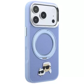   Karl Lagerfeld - Leather Ring Stand 360 KC Pin MagSafe (KLHMP18LPSRSKCHB) - iPhone 18 Pro / iPhone 17 Pro - Light Blue