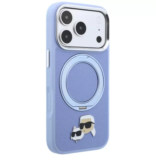 Karl Lagerfeld - Leather Ring Stand 360 KC Pin MagSafe (KLHMP18LPSRSKCHB) - iPhone 18 Pro / iPhone 17 Pro - Light Blue