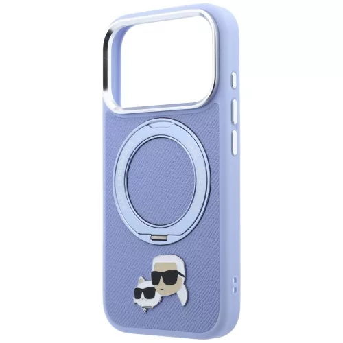 Karl Lagerfeld - Leather Ring Stand 360 KC Pin MagSafe (KLHMP18LPSRSKCHB) - iPhone 18 Pro / iPhone 17 Pro - Light Blue