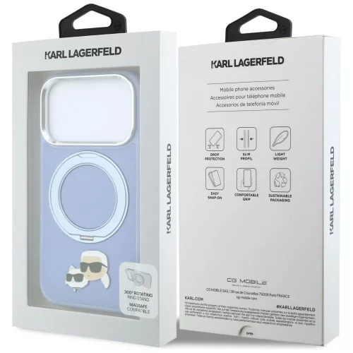 Karl Lagerfeld - Leather Ring Stand 360 KC Pin MagSafe (KLHMP18LPSRSKCHB) - iPhone 18 Pro / iPhone 17 Pro - Light Blue