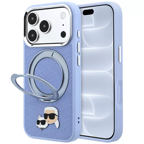 Karl Lagerfeld - Leather Ring Stand 360 KC Pin MagSafe (KLHMP18LPSRSKCHB) - iPhone 18 Pro / iPhone 17 Pro - Light Blue