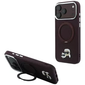   Karl Lagerfeld - Leather Ring Stand 360 KC Pin MagSafe (KLHMP18LPSRSKCHR) - iPhone 18 Pro / iPhone 17 Pro - Burgundy