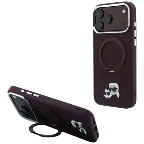 Karl Lagerfeld - Leather Ring Stand 360 KC Pin MagSafe (KLHMP18LPSRSKCHR) - iPhone 18 Pro / iPhone 17 Pro - Burgundy