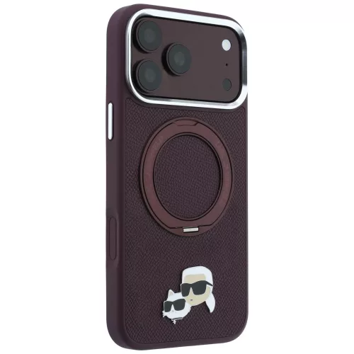 Karl Lagerfeld - Leather Ring Stand 360 KC Pin MagSafe (KLHMP18LPSRSKCHR) - iPhone 18 Pro / iPhone 17 Pro - Burgundy