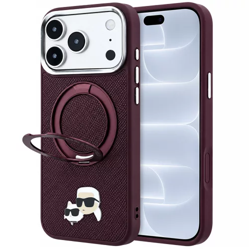 Karl Lagerfeld - Leather Ring Stand 360 KC Pin MagSafe (KLHMP18LPSRSKCHR) - iPhone 18 Pro / iPhone 17 Pro - Burgundy