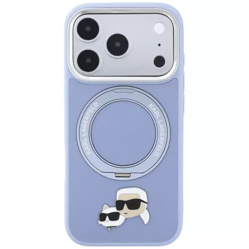 Karl Lagerfeld - Leather Ring Stand 360 KC Pin MagSafe (KLHMP18XPSRSKCHB) - iPhone 18 Pro Max / iPhone 17 Pro Max - Light Blue
