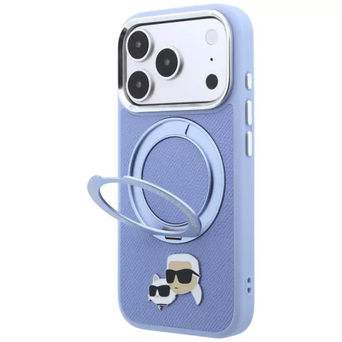 Karl Lagerfeld - Leather Ring Stand 360 KC Pin MagSafe (KLHMP18XPSRSKCHB) - iPhone 18 Pro Max / iPhone 17 Pro Max - Light Blue