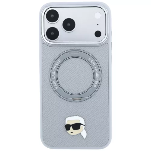 Karl Lagerfeld - Leather Ring Stand 360 K Pin MagSafe (KLHMP18LPSRSKLHG) - iPhone 18 Pro / iPhone 17 Pro - Grey