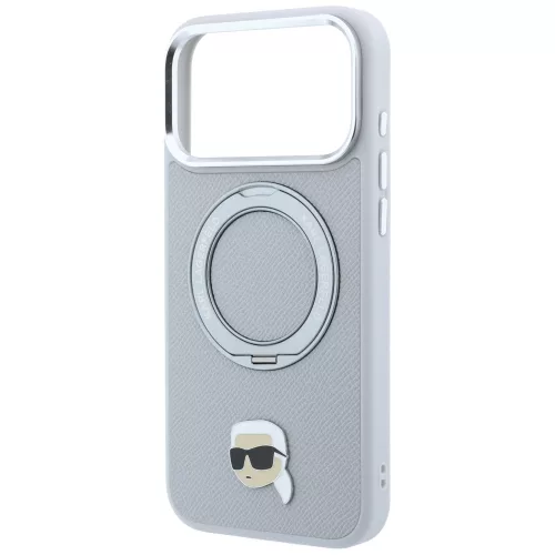 Karl Lagerfeld - Leather Ring Stand 360 K Pin MagSafe (KLHMP18LPSRSKLHG) - iPhone 18 Pro / iPhone 17 Pro - Grey