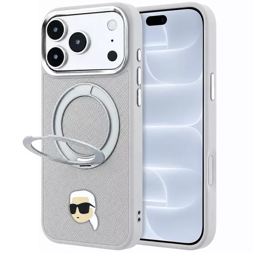 Karl Lagerfeld - Leather Ring Stand 360 K Pin MagSafe (KLHMP18LPSRSKLHG) - iPhone 18 Pro / iPhone 17 Pro - Grey