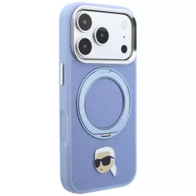   Karl Lagerfeld - Leather Ring Stand 360 K Pin MagSafe (KLHMP18LPSRSKLHB) - iPhone 18 Pro / iPhone 17 Pro - Light Blue