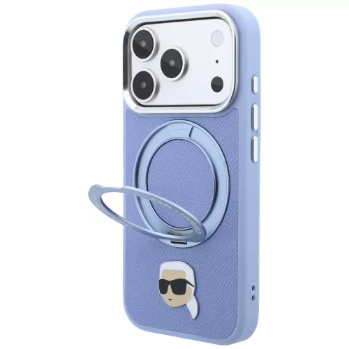 Karl Lagerfeld - Leather Ring Stand 360 K Pin MagSafe (KLHMP18LPSRSKLHB) - iPhone 18 Pro / iPhone 17 Pro - Light Blue