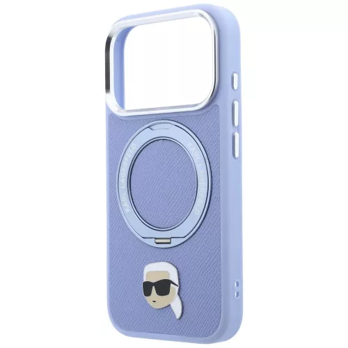 Karl Lagerfeld - Leather Ring Stand 360 K Pin MagSafe (KLHMP18LPSRSKLHB) - iPhone 18 Pro / iPhone 17 Pro - Light Blue