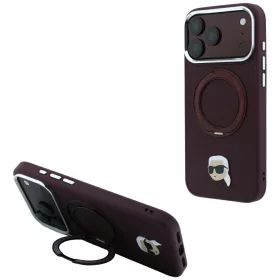   Karl Lagerfeld - Leather Ring Stand 360 K Pin MagSafe (KLHMP18LPSRSKLHR) - iPhone 18 Pro / iPhone 17 Pro - Burgundy