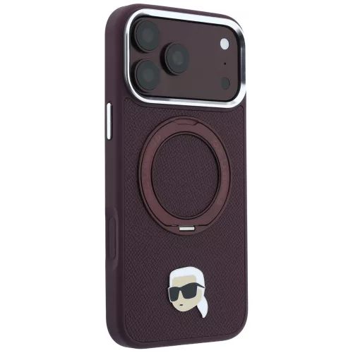 Karl Lagerfeld - Leather Ring Stand 360 K Pin MagSafe (KLHMP18LPSRSKLHR) - iPhone 18 Pro / iPhone 17 Pro - Burgundy
