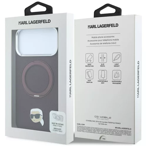Karl Lagerfeld - Leather Ring Stand 360 K Pin MagSafe (KLHMP18LPSRSKLHR) - iPhone 18 Pro / iPhone 17 Pro - Burgundy