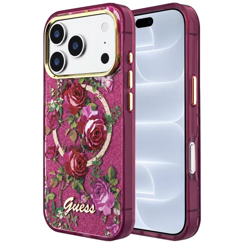 Guess - IML Glitter Blossom Roses MagSafe (GUHMP18L6HTBGSLU) - iPhone 18 Pro / iPhone 17 Pro - Burgundy