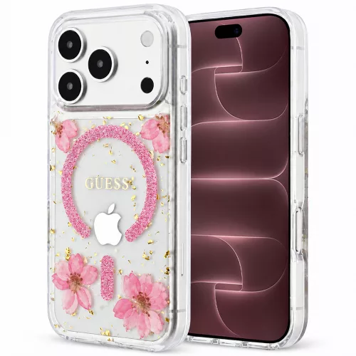 Guess - Resin Flowers and Glitter MagSafe (GUHMP18XRBFGFGMP) - iPhone 18 Pro Max / iPhone 17 Pro Max - Pink