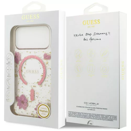 Guess - Resin Flowers and Glitter MagSafe (GUHMP18XRBFGFGMP) - iPhone 18 Pro Max / iPhone 17 Pro Max - Pink
