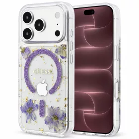   Guess - Resin Flowers and Glitter MagSafe (GUHMP18XRBFGFGMU) - iPhone 18 Pro Max / iPhone 17 Pro Max - Purple